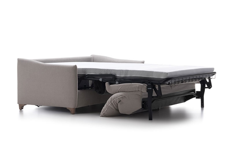 canap&eacute;-lit Galaxio, vue ouvert avec matelas, tissu fonc&eacute; chez Confort-Lit